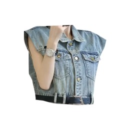 設計感牛仔馬甲背心女    訂製夏季薄款寬鬆坎肩牛仔外套    時尚外搭無袖短款外套上衣   Y2K時尚  千禧年風格  SKJN026 設計感牛仔馬甲背心女    訂製夏季薄款寬鬆坎肩牛仔外套    時尚外搭無袖短款外套上衣   Y2K時尚  千禧年風格  SKJN026